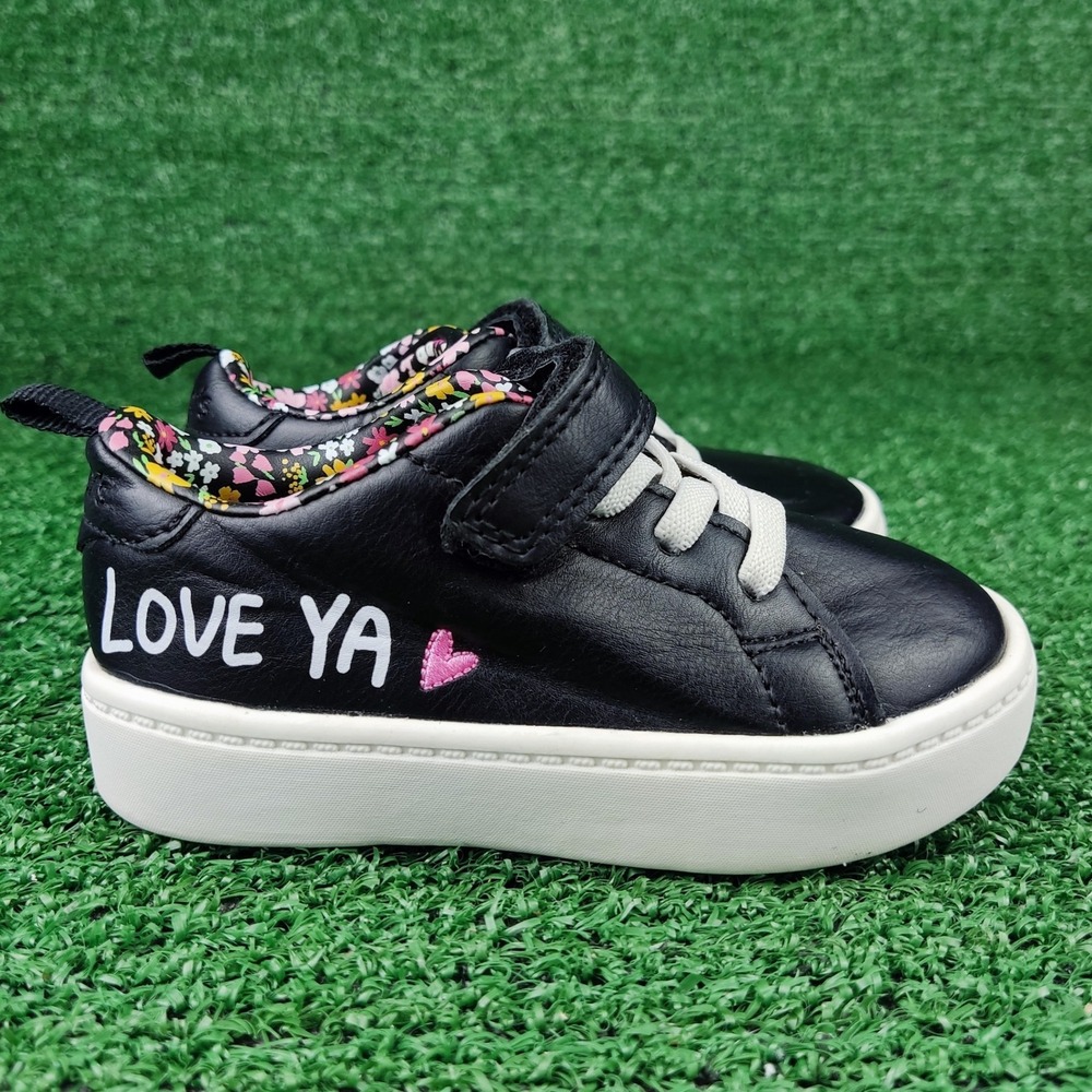 Carter's Sneakers Girls 6 Black Perrie CF21H10P Love Ya Floral Low Top Shoes